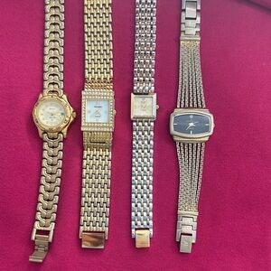 4 Watches Bulova, Diamond Armitron Gruen & Anne Klein Gold and Silver